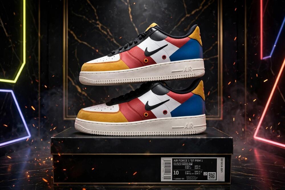 Size 10 - Nike Air Force 1 '07 PRM 1 CI0065-101 Patchwork Multi Sail Blue Re